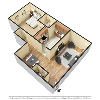 Floor plan for 1 bed, 1 bath, 700 sqft